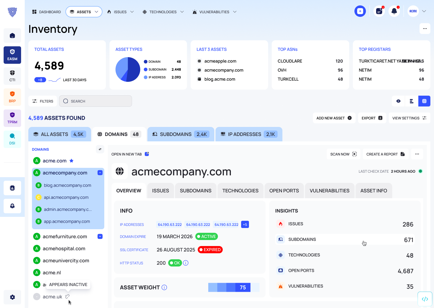 EASM dashboard